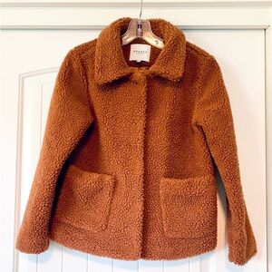 EUC Anthropologie SPARKZ Amina Teddy Bear Sherpa Fleece Nutmeg Brown Jacket XS